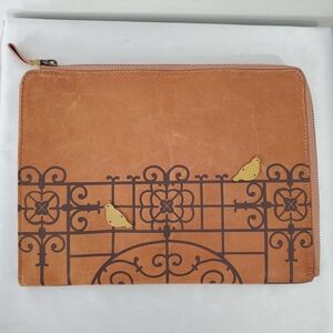 Fossil Penelope Collection Salmon Bird Leather Large Clutch Purse Pouch Wallet